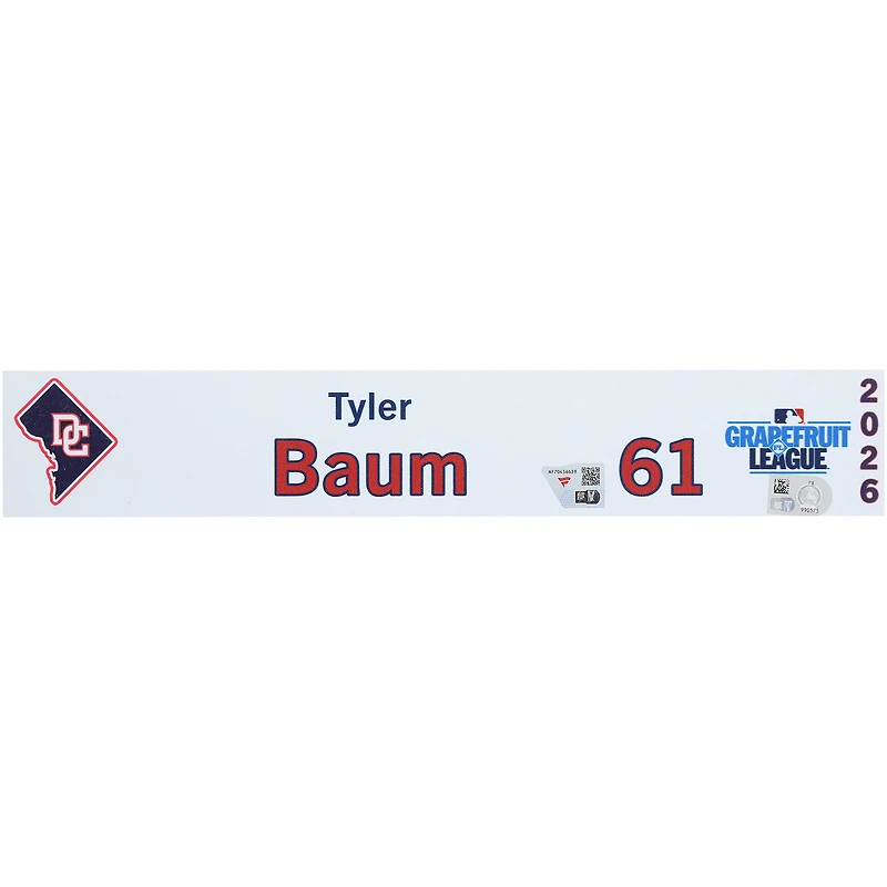 Tyler Baum Washington Nationals Player-Issued #61 Nameplate from 2026 MLB Spring Training