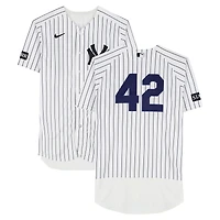 J.C. Escarra New York Yankees Player-Worn #42 White Pinstripe Jersey vs. Los Angeles Angels on April 15, 2026 - Jackie Robinson Day