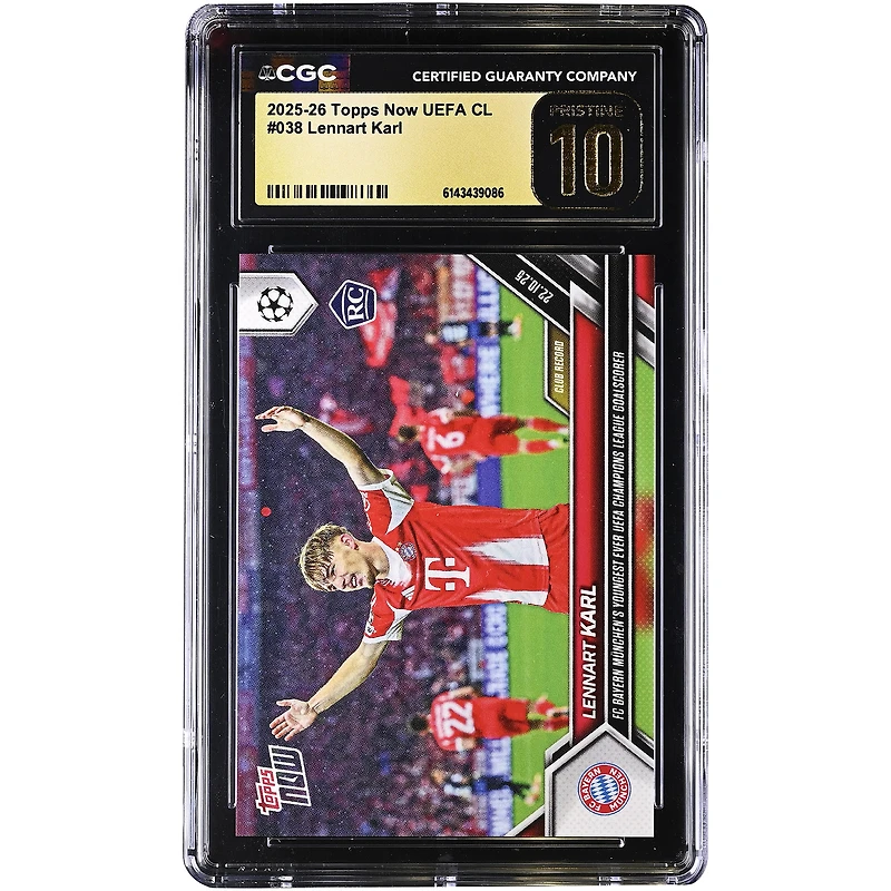 Lennart Karl Bayern Munich 2025-26 Topps Now UEFA CL FC Bayern München’s Youngest-Ever UEFA Champions League Goalscorer #38 CGC Authenticated PRISTINE 10 Rookie Card