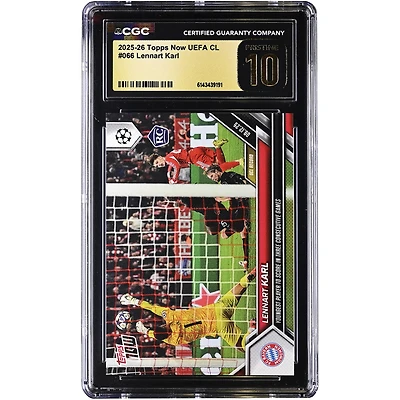 Lennart Karl Bayern Munich 2025-26 Topps Now UEFA CL Youngest Player to Score in Three Consecutive Games #66 CGC Authenticated PRISTINE 10 Rookie Card