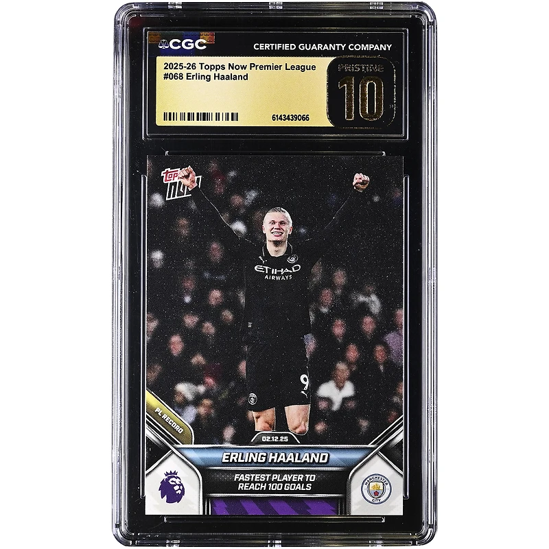 Erling Haaland Manchester City 2025-26 Topps Now Premier League Fastest Player to Reach 100 Goals #68 CGC Authenticated PRISTINE 10 Card