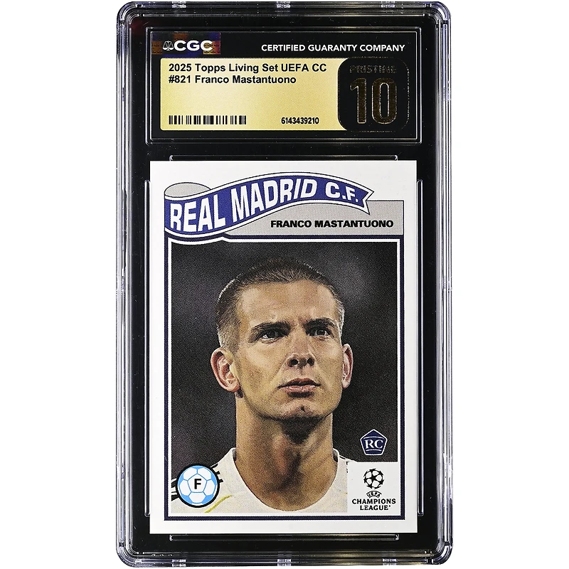 Franco Mastantuono Real Madrid 2025 Topps Living Set UEFA CC #821 CGC Authenticated PRISTINE 10 Rookie Card