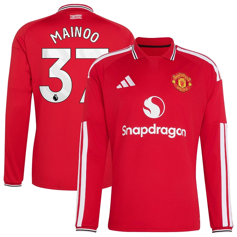 Men's adidas Kobbie Mainoo Red Manchester United 2026/27 Home Replica Long Sleeve Jersey