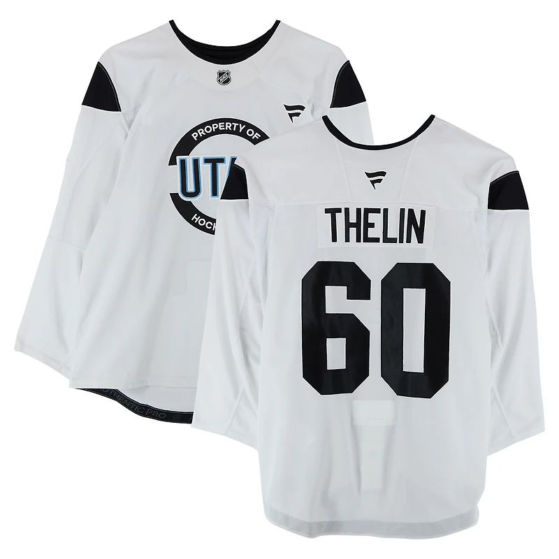 Melker Thelin Utah Hockey Club Practice-Used #60 White Jersey from the 2024-25 NHL Season