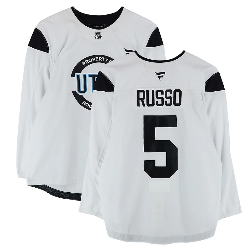 Robbie Russo Utah Hockey Club Practice-Used #5 White Jersey from the 2024-25 NHL Season