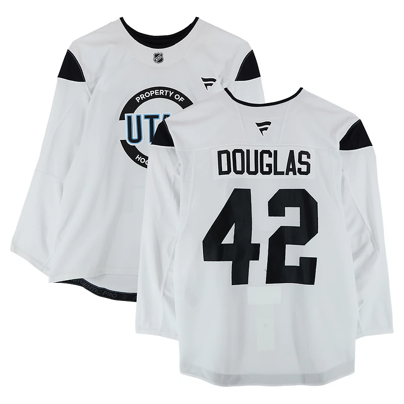 Curtis Douglas Utah Hockey Club Practice-Used #42 White Jersey from the 2024-25 NHL Season