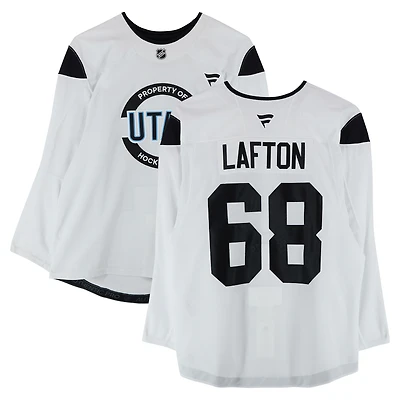 Ludvig Lafton Utah Hockey Club Practice-Used #68 White Jersey from the 2024-25 NHL Season