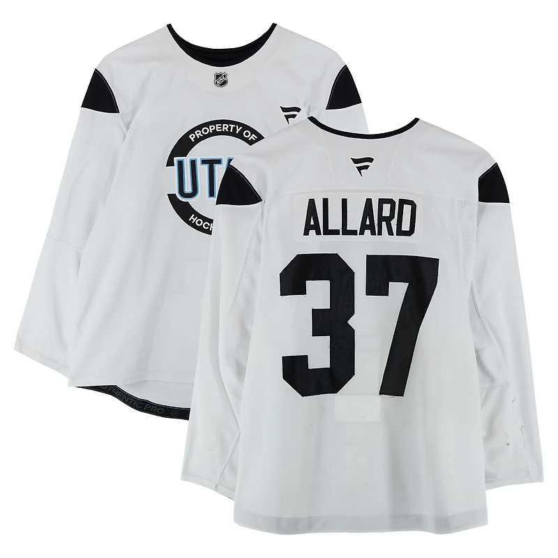Owen Allard Utah Hockey Club Practice-Used #37 White Jersey from the 2024-25 NHL Season