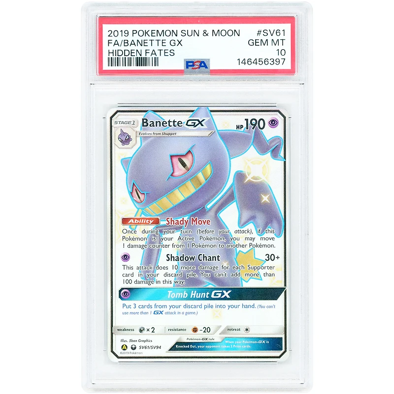 Banette GX 2019 Pokemon Hidden Fates Shiny Vault Shiny Holo Rare #SV61 PSA Authenticated 10 Card