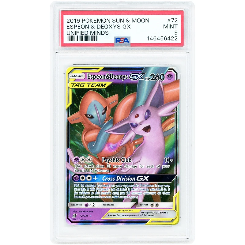 Espeon & Deoxys GX 2019 Pokemon Unified Minds Ultra Rare #72 PSA Authenticated 9 Card