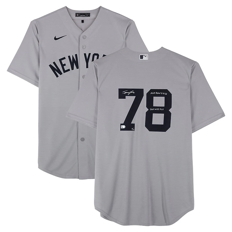 Spencer Jones New York Yankees Autographed Gray Nike Replica Jersey with Multiple Inscriptions