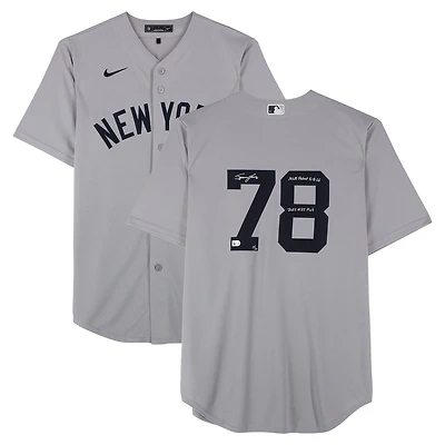 Spencer Jones New York Yankees Autographed Gray Nike Replica Jersey with Multiple Inscriptions