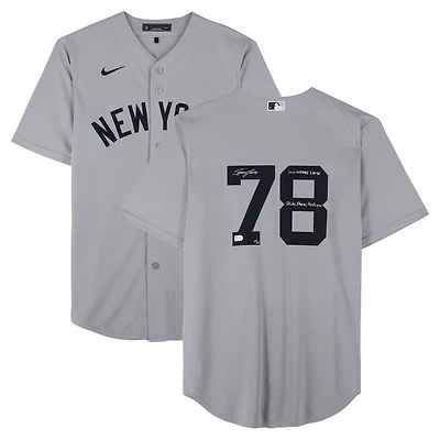 Spencer Jones New York Yankees Autographed Gray Nike Replica Jersey with Multiple Inscriptions - Limited Edition #10/10