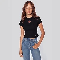 Women's Hype and Vice  Black New York Knicks Small Logo Cropped Baby T-Shirt