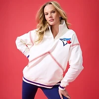 Women's Terez  Cream Toronto Blue Jays Baseball Stitch Quarter-Zip Pullover
