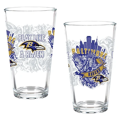 Baltimore Ravens Hometown Series 16oz Pint Glass 2-Piece Set with Gift Box