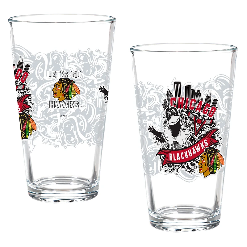 Chicago Blackhawks Hometown Series 16oz Pint Glass 2-Piece Set with Gift Box
