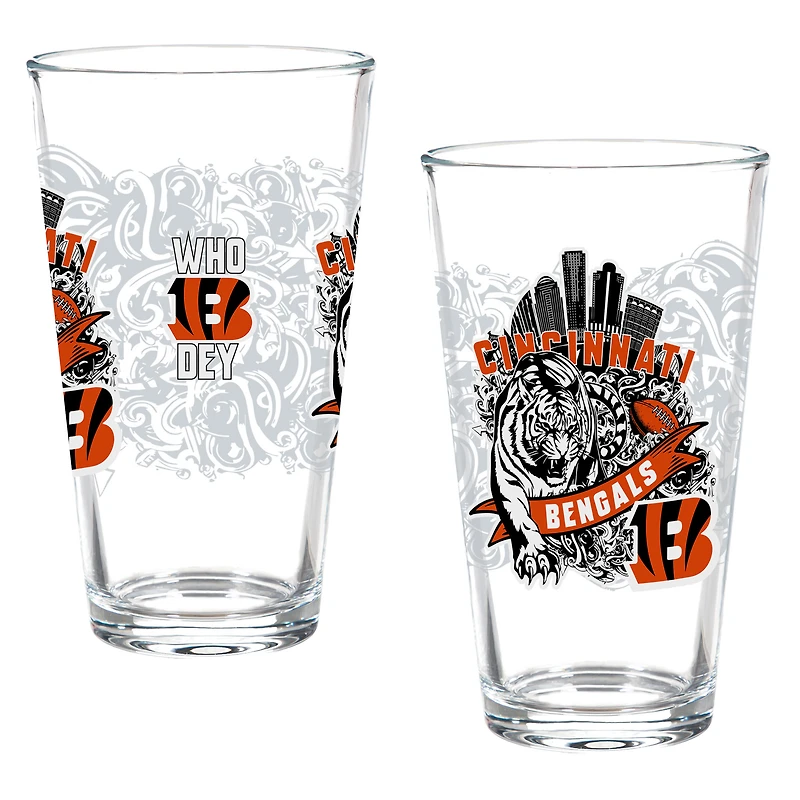 Cincinnati Bengals Hometown Series 16oz Pint Glass 2-Piece Set with Gift Box