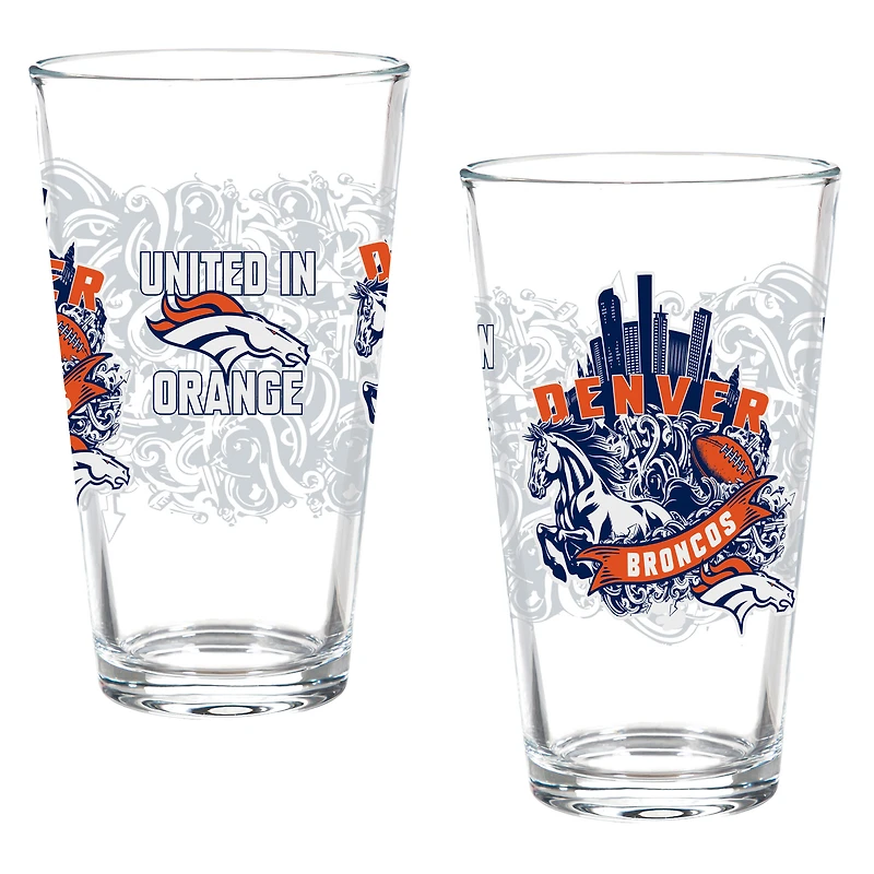 Denver Broncos Hometown Series 16oz Pint Glass 2-Piece Set with Gift Box
