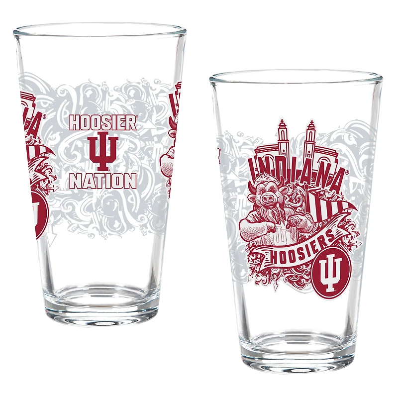 Indiana Hoosiers Hometown Series 16oz Pint Glass 2-Piece Set with Gift Box
