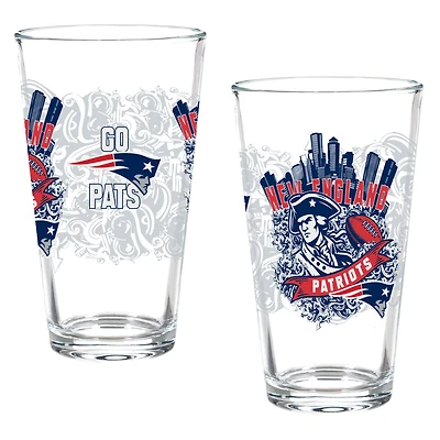 New England Patriots Hometown Series 16oz Pint Glass 2-Piece Set with Gift Box