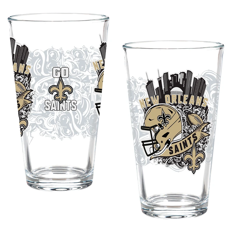 New Orleans Saints Hometown Series 16oz Pint Glass 2-Piece Set with Gift Box