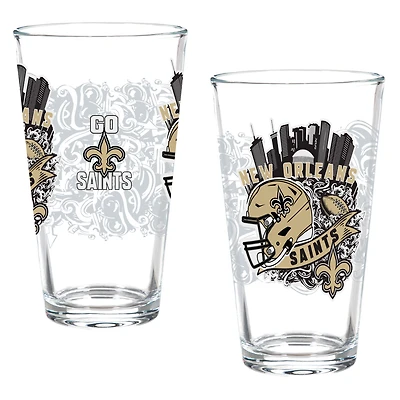 New Orleans Saints Hometown Series 16oz Pint Glass 2-Piece Set with Gift Box