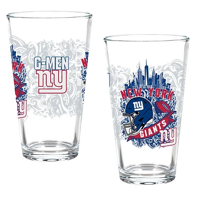 New York Giants Hometown Series 16oz Pint Glass 2-Piece Set with Gift Box