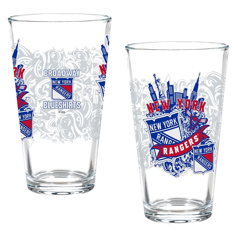 New York Rangers Hometown Series 16oz Pint Glass 2-Piece Set with Gift Box