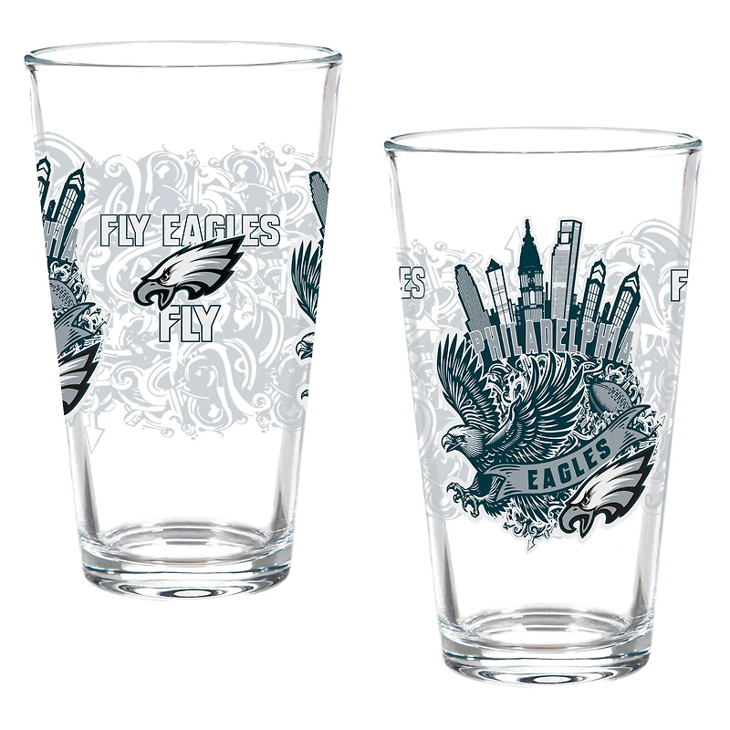 Philadelphia Eagles Hometown Series 16oz Pint Glass 2-Piece Set with Gift Box