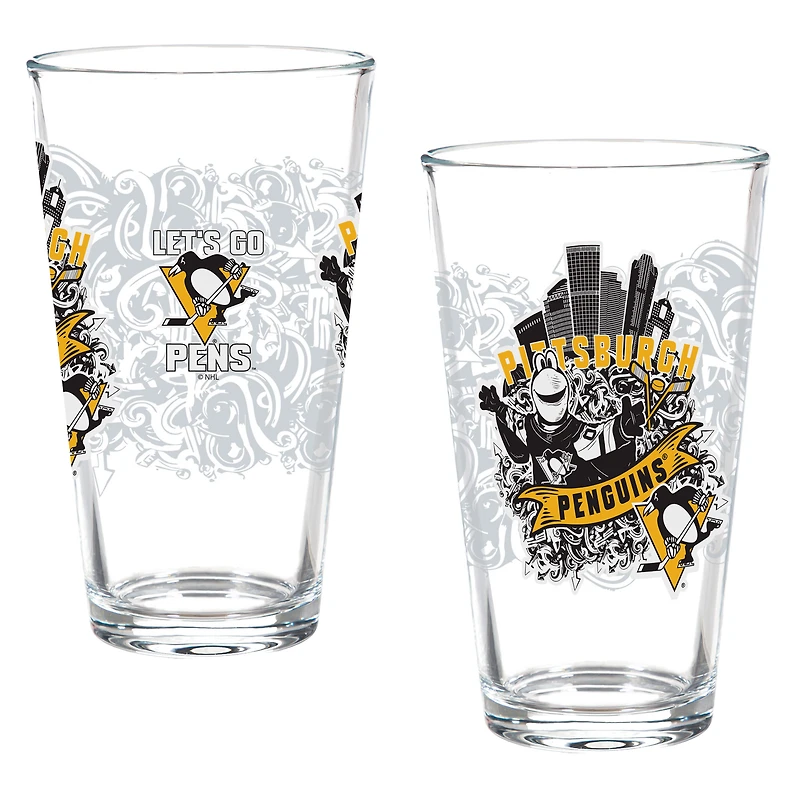 Pittsburgh Penguins Hometown Series 16oz Pint Glass 2-Piece Set with Gift Box