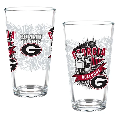 Georgia Bulldogs Hometown Series 16oz Pint Glass 2-Piece Set with Gift Box