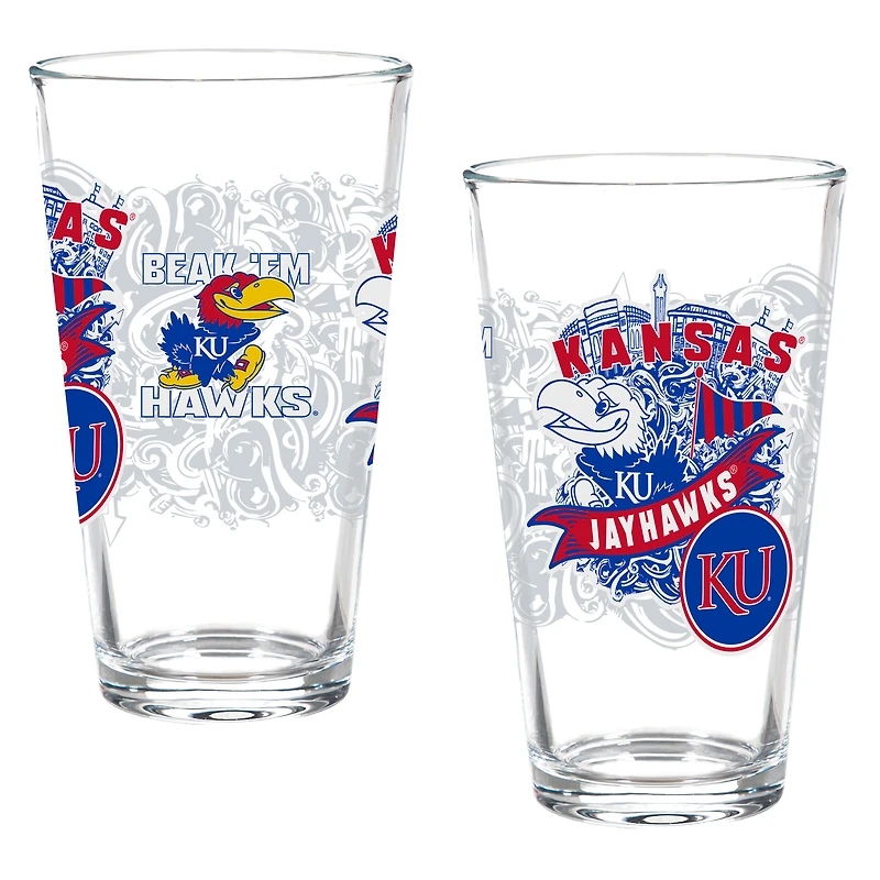 Kansas Jayhawks Hometown Series 16oz Pint Glass 2-Piece Set with Gift Box