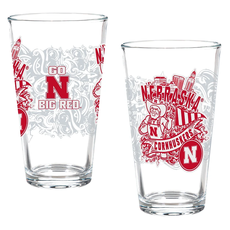 Nebraska Huskers Hometown Series 16oz Pint Glass 2-Piece Set with Gift Box