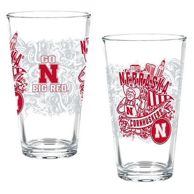 Nebraska Huskers Hometown Series 16oz Pint Glass 2-Piece Set with Gift Box