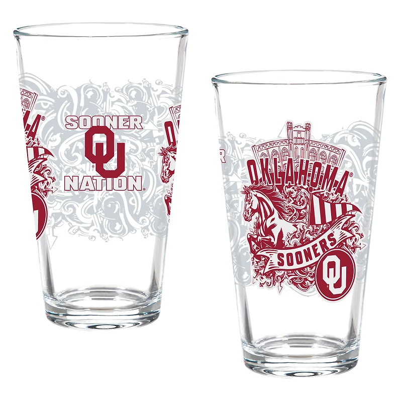 Oklahoma Sooners Hometown Series 16oz Pint Glass 2-Piece Set with Gift Box