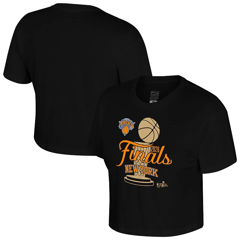 Women's Stadium Essentials Black New York Knicks 2026 NBA Finals Cruise Cropped T-Shirt