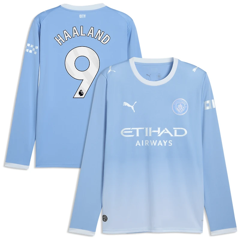 Men's Puma Erling Haaland Light Blue Manchester City 2026/27 Home Replica Long Sleeve Jersey
