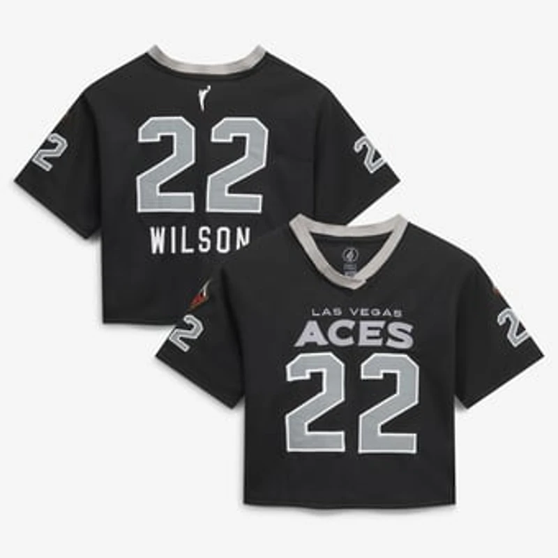 Women's FISLL A'ja Wilson Black Las Vegas Aces Cropped Football Jersey