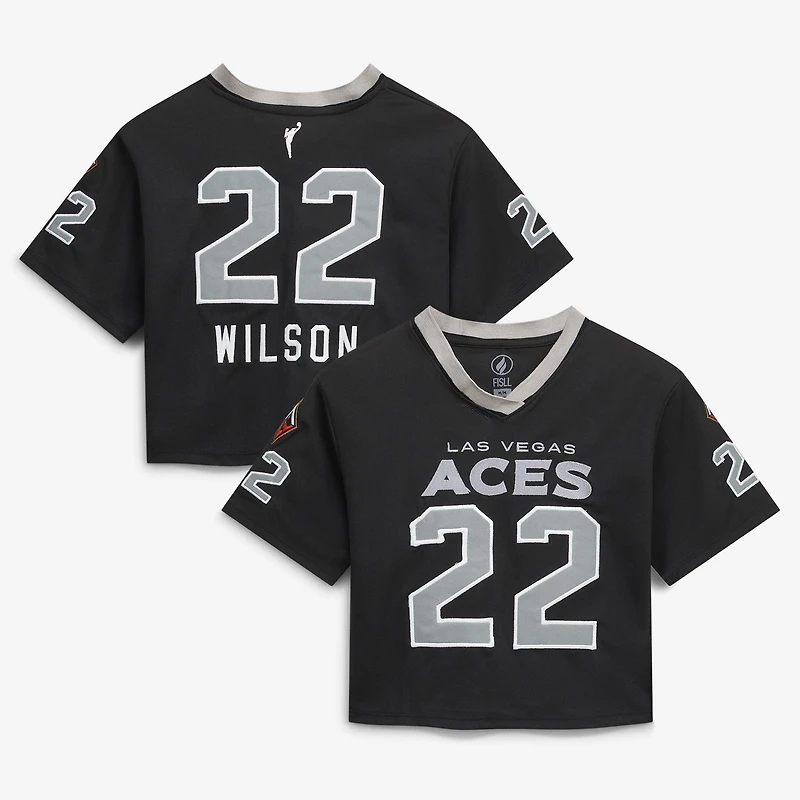 Women's FISLL A'ja Wilson Black Las Vegas Aces Cropped Football Jersey