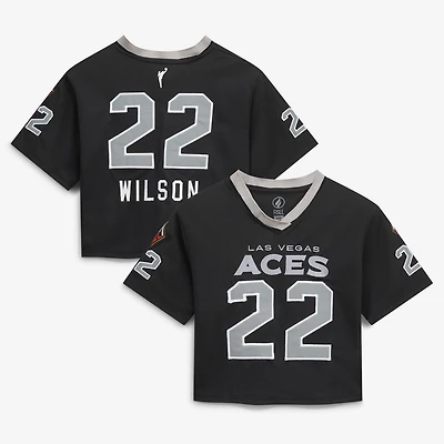 Women's FISLL A'ja Wilson Black Las Vegas Aces Cropped Football Jersey