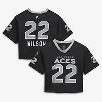 Women's FISLL A'ja Wilson Black Las Vegas Aces Cropped Football Jersey