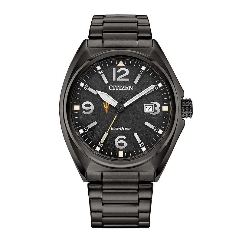 Men's Citizen Watch Black Arizona State Sun Devils Eco-Drive Sport Casual Stainless Steel Black Dial Bracelet Watch