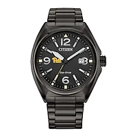 Men's Citizen Watch Black Pitt Panthers Eco-Drive Sport Casual Stainless Steel Black Dial Bracelet Watch