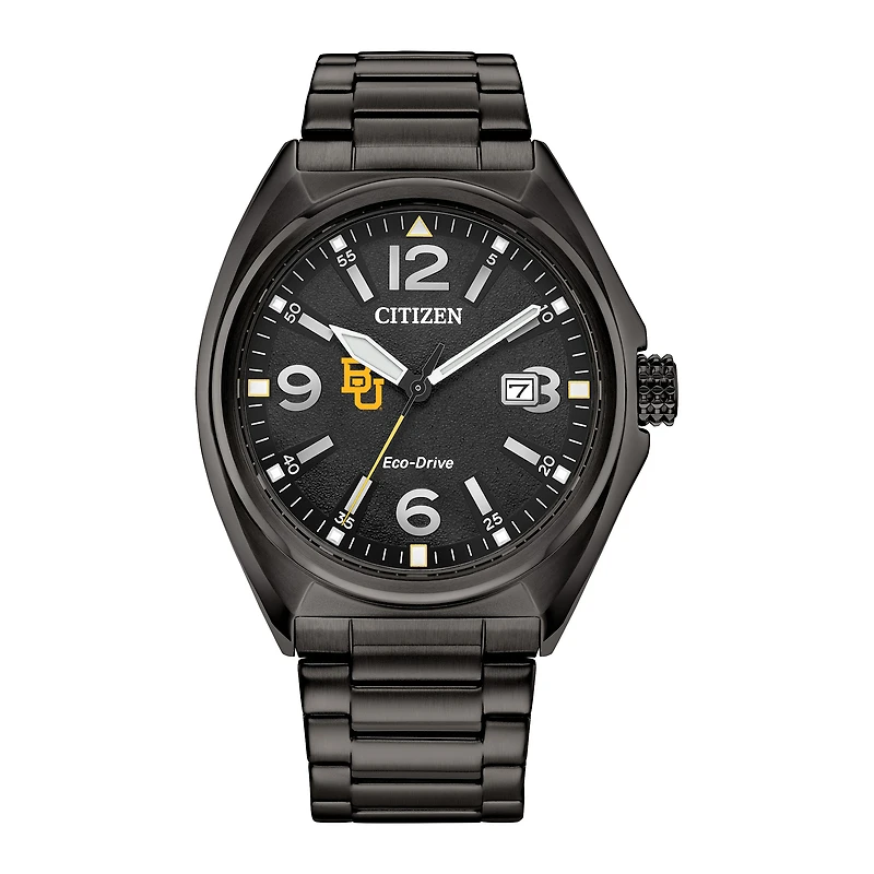 Men's Citizen Watch Black Baylor Bears Eco-Drive Sport Casual Stainless Steel Black Dial Bracelet Watch