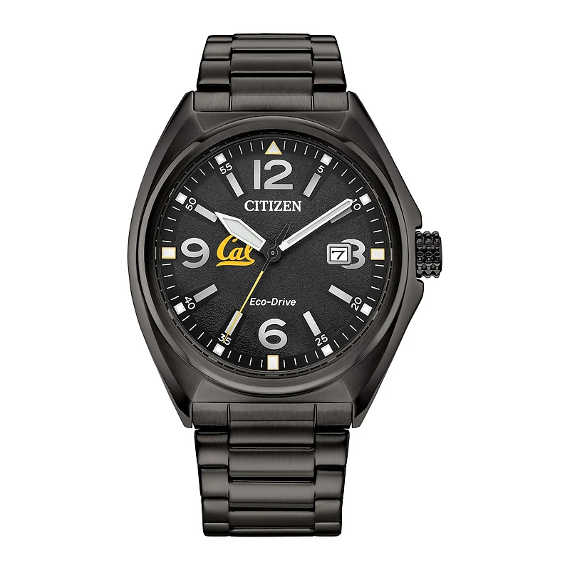 Men's Citizen Watch Black Cal Bears Eco-Drive Sport Casual Stainless Steel Black Dial Bracelet Watch