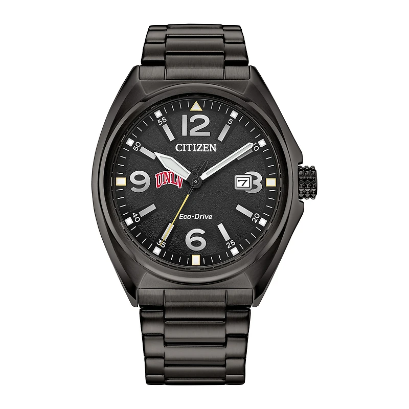 Men's Citizen Watch Black UNLV Rebels Eco-Drive Sport Casual Stainless Steel Black Dial Bracelet Watch
