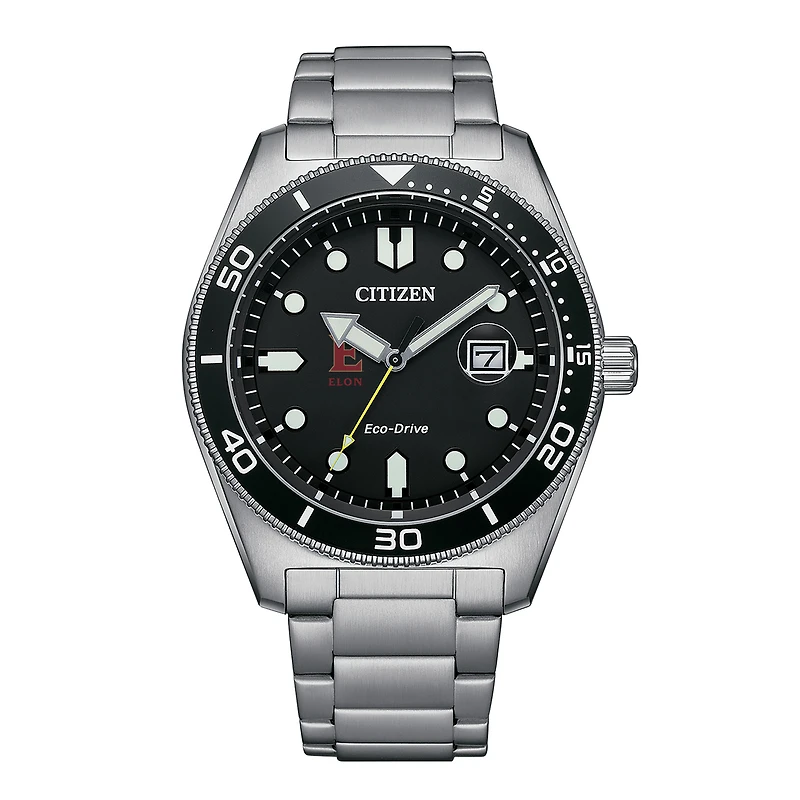 Men's Citizen Watch Silver Elon Phoenix Eco-Drive Sport Casual Stainless Black Dial Steel Watch