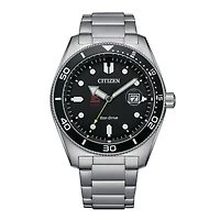 Men's Citizen Watch Silver Elon Phoenix Eco-Drive Sport Casual Stainless Black Dial Steel Watch