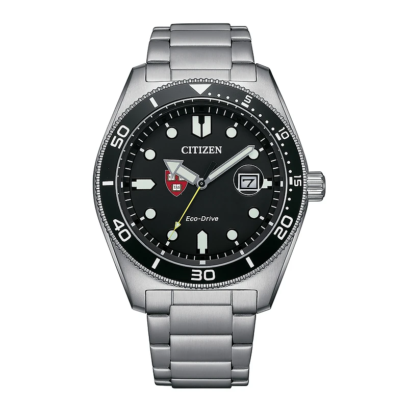 Men's Citizen Watch Silver Harvard Crimson Eco-Drive Sport Casual Stainless Black Dial Steel Watch
